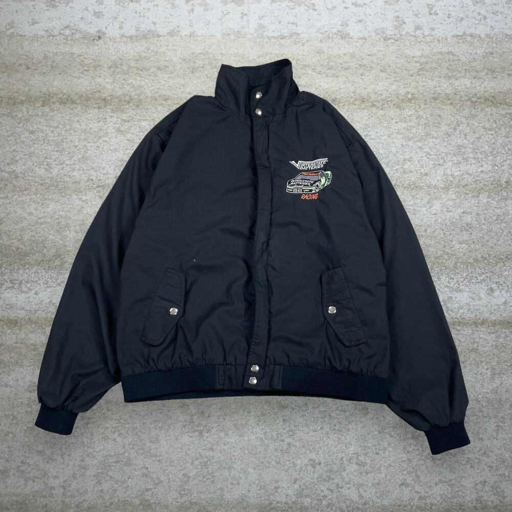 Vintage 90s Nascar Windbreaker Jacket Mens XL Jet Black Polyester Full Zip